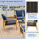 7 Piece Outdoor Conversation Set with Stable Acacia Wood Frame Cozy Seat & Back Cushions-Navy by LJGDeals
