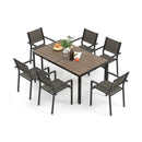 7 Piece Outdoor Dining Set with 6 Stackable Chairs and Large Rectangle Table-Gray by LJGDeals