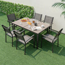 7 Piece Outdoor Dining Set with 6 Stackable Chairs and Large Rectangle Table-Gray by LJGDeals