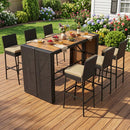 7-Piece Outdoor Wicker Bar Set with Acacia Wood Table & Stools by LJGDeals