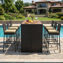 7-Piece Outdoor Wicker Bar Set with Acacia Wood Table & Stools by LJGDeals