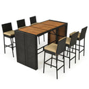 7-Piece Outdoor Wicker Bar Set with Acacia Wood Table & Stools by LJGDeals