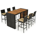 7-Piece Outdoor Wicker Bar Set with Acacia Wood Table & Stools
