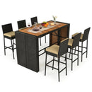 7-Piece Outdoor Wicker Bar Set with Acacia Wood Table & Stools by LJGDeals