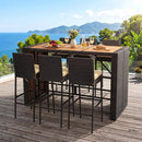 7-Piece Outdoor Wicker Bar Set with Acacia Wood Table & Stools by LJGDeals
