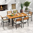 7-Piece Patio Dining Set Wood Metal with Seat Cushions and Umbrella Hole-White by DirectDeals