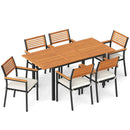 7-Piece Patio Dining Set Wood Metal with Seat Cushions and Umbrella Hole-White by LJGDeals