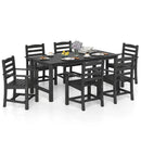 7 Pieces Outdoor Dining Table Set for 6 People 67 Inch HDPE Patio Rectangle Table and 6 Armchairs by LJGDeals