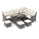 7 Pieces Patio Dining Furniture Set with Soft Cushions and Ottomans by DirectDeals
