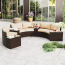 7 Pieces Patio Furniture Set PE Rattan Half-Moon Curved Sofas with Side Tables-Brown by DirectDeals