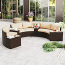 7 Pieces Patio Furniture Set PE Rattan Half-Moon Curved Sofas with Side Tables-Brown by LJGDeals