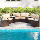 7 Pieces Patio Furniture Set PE Rattan Half-Moon Curved Sofas with Side Tables-Brown by DirectDeals