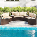 7 Pieces Patio Furniture Set PE Rattan Half-Moon Curved Sofas with Side Tables-Brown by LJGDeals
