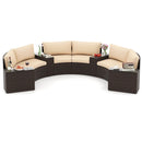 7 Pieces Patio Furniture Set PE Rattan Half-Moon Curved Sofas with Side Tables-Brown by DirectDeals
