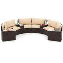 7 Pieces Patio Furniture Set PE Rattan Half-Moon Curved Sofas with Side Tables-Brown by LJGDeals