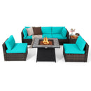 7 Pieces Patio Furniture Set with 35 Inches 50000 BTU Propane Gas Fire Pit Table and Waterproof Cover for Firpit-Beige by DirectDeals