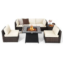 7 Pieces Patio Furniture Set with 35 Inches 50000 BTU Propane Gas Fire Pit Table and Waterproof Cover for Firpit-Beige by DirectDeals
