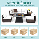 7 Pieces Patio Furniture Set with 35 Inches 50000 BTU Propane Gas Fire Pit Table and Waterproof Cover for Firpit-Beige