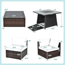 7 Pieces Patio Furniture Set with 35 Inches 50000 BTU Propane Gas Fire Pit Table and Waterproof Cover for Firpit-Beige