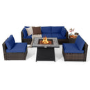 7 Pieces Patio Furniture Set with 35 Inches 50000 BTU Propane Gas Fire Pit Table and Waterproof Cover for Firpit-Beige by DirectDeals