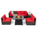 7 Pieces Patio Furniture Set with 35 Inches 50000 BTU Propane Gas Fire Pit Table and Waterproof Cover for Firpit-Beige by DirectDeals