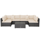 7 Pieces Patio Rattan Furniture Set Sectional Sofa Garden Cushion
