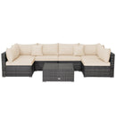 7 Pieces Patio Rattan Furniture Set Sectional Sofa Garden Cushion by LJGDeals