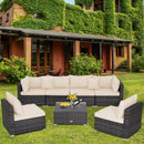 7 Pieces Patio Rattan Furniture Set Sectional Sofa Garden Cushion