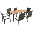 7 Pieces Patio Wicker Cushioned Dining Set with Umbrella Hole by LJGDeals