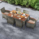 7 Pieces Patio Acacia Wood Cushioned PE Rattan Wicker Dining Set by LJGDeals