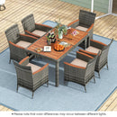7 Pieces Patio Acacia Wood Cushioned PE Rattan Wicker Dining Set by LJGDeals
