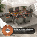 7 Pieces Patio Acacia Wood Cushioned PE Rattan Wicker Dining Set by LJGDeals