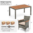 7 Pieces Patio Acacia Wood Cushioned PE Rattan Wicker Dining Set by LJGDeals