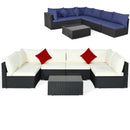 7 Pieces Sectional Wicker Furniture Sofa Set with Tempered Glass Top-Red by LJGDeals