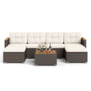 7 Pieces Wicker Conversation Set with Wood Armrests for Backyard-White by DirectDeals