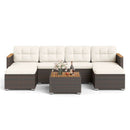 7 Pieces Wicker Conversation Set with Wood Armrests for Backyard-White by LJGDeals