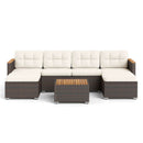 7 Pieces Wicker Conversation Set with Wood Armrests for Backyard-White by LJGDeals