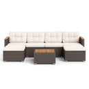 7 Pieces Wicker Conversation Set with Wood Armrests for Backyard-White by DirectDeals