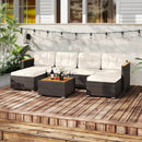 7 Pieces Wicker Conversation Set with Wood Armrests for Backyard-White by LJGDeals