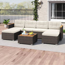 7 Pieces Wicker Conversation Set with Wood Armrests for Backyard-White by LJGDeals