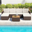 7 Pieces Wicker Conversation Set with Wood Armrests for Backyard-White by LJGDeals