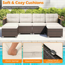 7 Pieces Wicker Conversation Set with Wood Armrests for Backyard-White by LJGDeals