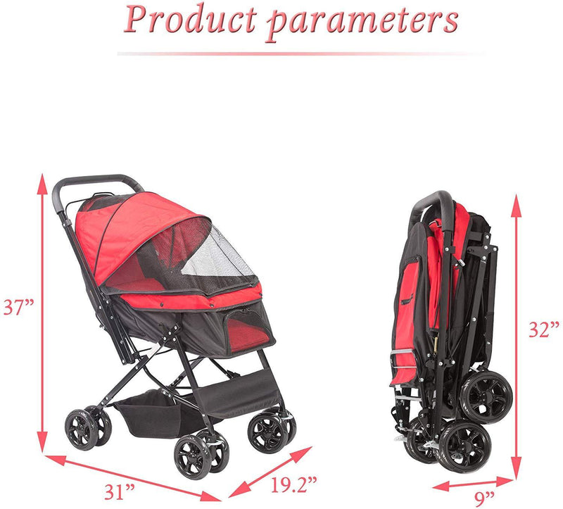 Pet Stroller, Foldable with Storage Basket, Wagon for Cats, Dogs, Pet Babies