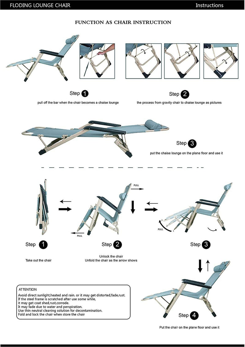 Set of 2 Outdoor Reclining Lawn Chairs Adjustable Folding Patio Recliners with Pillow, Dark Blue