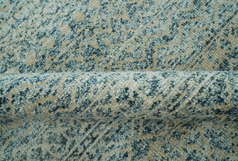 6X9 Teal and Beige Hand Knotted Southwestern Tribal Trellis recycled silk Rug