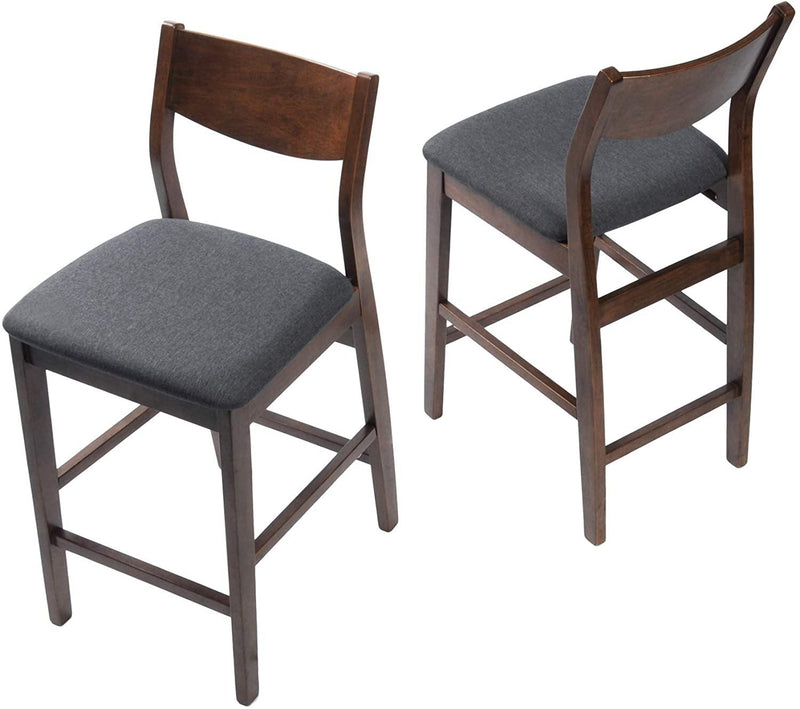 24" Counter Height Chairs Set of 2 Upholstered Dining Chair Bar Stools, Solid Wood Leg, Soft Cushion, Pub Height, Ergonomics Back