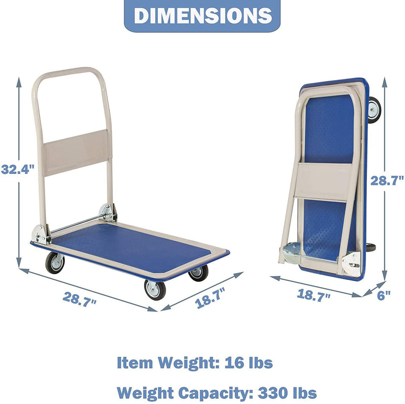 Platform Truck Hand Flatbed Cart Dolly Folding Moving Push Heavy Duty Rolling Cart with 4 Wheels, 330 lbs Weight Capacity