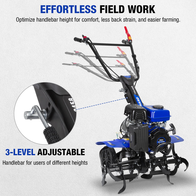 BILT HARD 99cc Gas Garden Tiller – Heavy-Duty 4-Cycle Engine, 24" Front Tines, Digs Up to 11.8" Deep – Perfect for Weeding, Cultivating & Soil Preparation