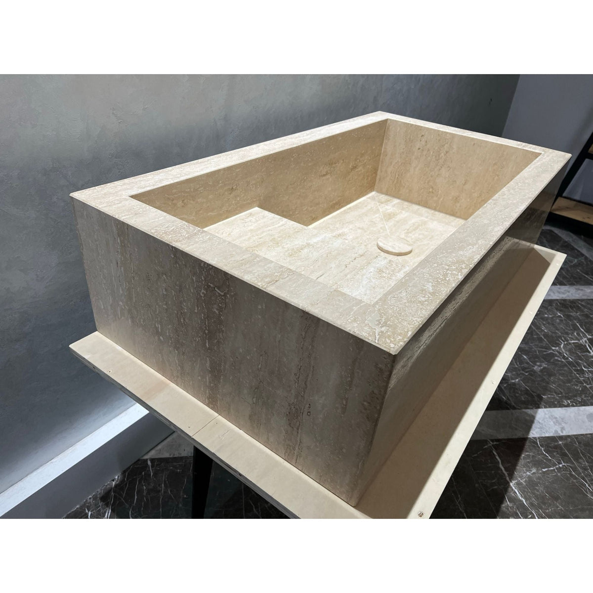 Travertine Handcrafted Custom Bathroom Sink with Natural Veining, photo 7 of 12