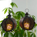 Set of 2 Round Vintage Metal Candle Lanterns 7.5" H by JHY DESIGN